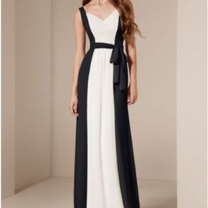 White by Vera Wang V-Neck Matte Crepe and Crinkle Chiffon Dress
